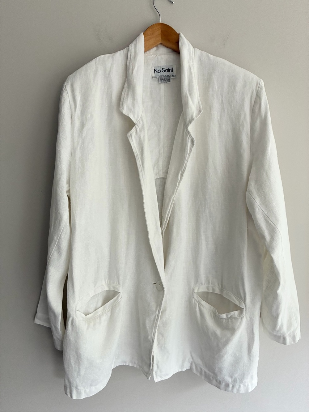 No Saint Vintage White Linen Blazer Medium